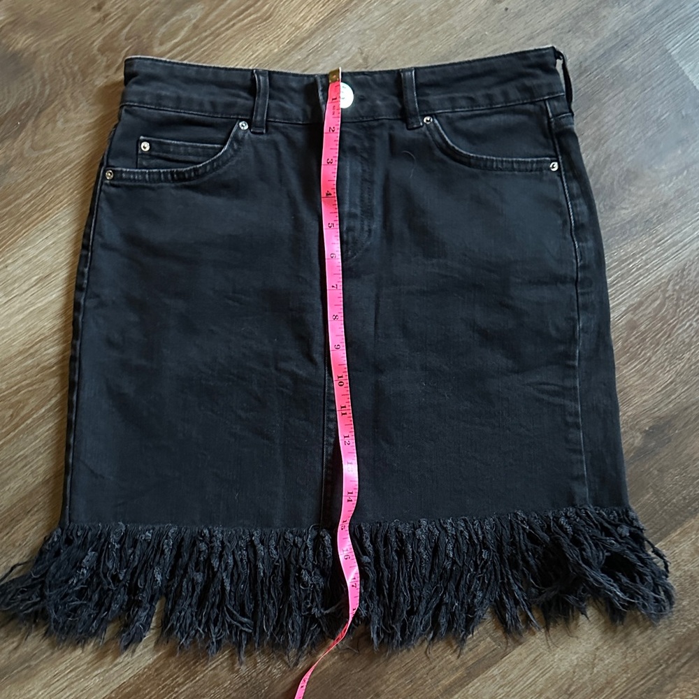 River Island Black Denim Skirt with Fringe - Picture 4 of 4